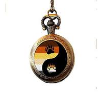 Bear Pride Ying Yang with Paw Gay Pride Photo Charm Pocket Watch Necklace, Rainbow Jewelry
