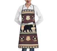 Bear Print Apron, Apron With Pockets, Adjustable Bib Apron, Chef'S Apron, Bbq Apron, White, One Size, White, One Size