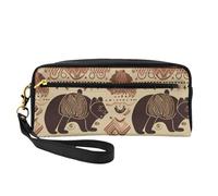 Bear Print Leather Makeup Bag Wash Bag Travel Toiletry Bag Makeup Pouch PU Leather for Traveling Essentials, Bathroom, Cosmetics