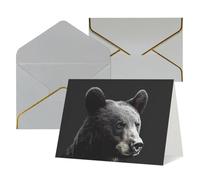 Bear Printed Pearl Paper Greeting Card, Light Grey - Folded Blank Cards with Gold Trim for Weddings, Birthdays, Christmas