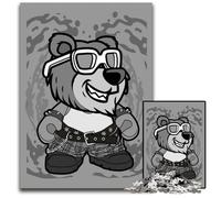 Bear Punk Cartoon 1000 Piece Jigsaw Difficult Puzzles for Adults Fun at Home Activities Birthday Present Travel Gifts 1000 PCS(75x50cm)
