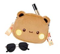 Bear Purse for Girls, Bear Bag, Cartoon Plush Shoulder Bag, Cute and Soft Animal Purse for Cell Phone, and Small Things, Great for Kids, Khaki, Consulte la descripción