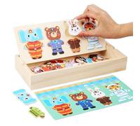 Bear Puzzle Box - 480g Wooden Dress-Up Family Toy | Sorting Matching Educational | Preschool Learning Activity | Home School Kindergarten Travel Creative Play Set Daily Multiple Uses