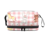 Bear Rabbit Trojan Dolls Double Layer Cosmetic Bag for Women and Girls, Travel Toiletry Bag Makeup Handy Pouch Organiser Bag with Brush Compartment