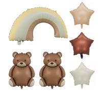 Bear & Rainbow Balloons - 2Pcs Bears, 1Pcs Rainbow, 3Pcs Stars - Kids Birthday Decoration