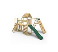 Rebo Double Tower Climbing Frame with Flexible Bridge, Swing & Slide - Bear in Natural Rebo Natural
