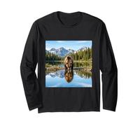 Bear Reflection Mountain Lake Wilderness Landscape Long Sleeve T-Shirt