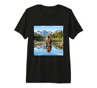 Bear Reflection Mountain Lake Wilderness Landscape Premium T-Shirt