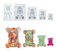 Bear Resin Moulds, 5 Pcs 3D Cute Teddy Bear Silicone Moulds Crystal Epoxy Resin Molds for Jewellery Making Keychain Pendant DIY Craft Handmade Gift (Clear A)