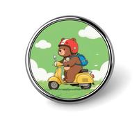Bear Riding Motorcycles Enamel Lapel Pins Round Cute Badge Brooches Unisex Metal Pin for Clothing, Hats, Bags & Backpacks