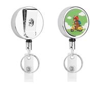 Bear Riding Motorcycles Retractable Work Badge Holder Keychain Badge Reel 24.4" Cord & 360° Swivel Alligator Clip Heavy Duty Id Name Tag Holder for Nurses Doctors Teachers Office Workers