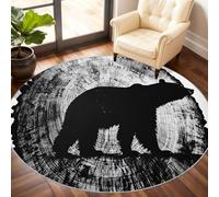 Bear Round Area Rug 180cm, Simple Bear Rug, Farmhouse Circle Rugs, Low-Pile Round Rugs for Kitchen Dining Living Room Bathroom Beneath the Furniture