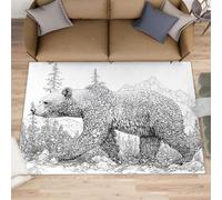 Bear Rug 3x5, Forest Rugs for Girls Room, Sketch Bear Rugs for Bedroom, Washable Area Rug for Bedside Dining Room Kitchen Floor Mat