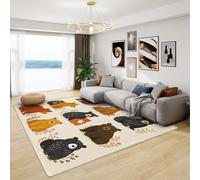 Bear Rug Nursery - Woodland Animal Rug, Kids Rugs for Living Room Bedroom, Washable Non Slip Soft Square Carpet, Patterned Area Rugs & Home Decor 120x120 cm