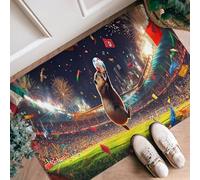 Bear Runner Rug, Festive Sporty Soccer Ball Fireworks Sporting Event Green Low Pile Sponge Edge Binding Doormat Throw Rug Rectangle for Kitchen Entryway Laundry Room Bedside Decor 2x3 Ft