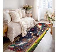 Bear Runner Rug, Festive Sporty Soccer Ball Fireworks Sporting Event Green Low Pile Sponge Home Indoor Pattern Carpets Non Shedding for Kitchen Entryway Bedside Laundry Decor 2x8 Ft