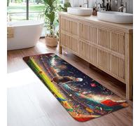 Bear Runner Rug, Festive Sporty Soccer Ball Fireworks Sporting Event Green Low Pile Sponge Indoor Rectangle Carpet Non Shedding for Kitchen Bedside Entryway Hallway Decor 2x6 Ft