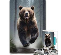 Bear Running in Rain Classic Wooden Puzzle for Adults, 1000 Pieces | For home use: Jigsaw Puzzle for Adults: present for puzzle enthusiasts, quiet evening activity.