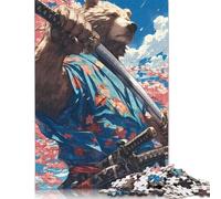 Bear Samurai Blossom Jigsaw Puzzles Puzzle for Adults Kids. 1000 Piece Whimsical Challenge Toy Educational Game Home Decoration for Adults& Kids Age 14 Years Up 1000pcs (38x26cm)