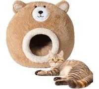 Bear Shaped Cat Cave Bed, Soft Warm Washable Kitten Tent for Small Medium Large Cats, Cozy Indoor Winter Bed for Cats and Small Pets (Mid)