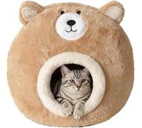 Bear Shaped Cat Cave Bed, Soft Warm Washable Kitten Tent for Small Medium Large Cats, Cozy Indoor Winter Bed for Cats and Small Pets (Small)