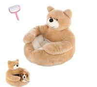 Bear Shaped Dog Bed with Raised Arms,Cute Soft Bear Plush Cuddler Cat & Dog Snuggle Nest,Washable Pet Sofa with Anti-Slip Bottom for Cat and Small Dogs (Khaki, 21.6in)