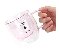 Bear Shaped Glass Cup Cute Double Wall Mug for Water Coffee Tea 250ml for Home Office Gift Box (Pink)