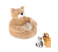Bear Shaped Pet Bed,Plush Hugging Pet Sofa,Plush Nest,Cat & Dog Bed,with Detachable Washable Cover & Non-Slip Base for Cats and Small Dogs (Khaki,S)