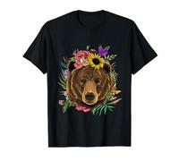 Bear Shirt Nature Floral Grizzly Bear Face Animal Love Value Graphic T-Shirt, Men, Black, M