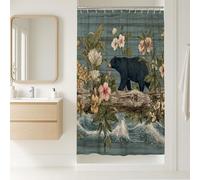 Bear Shower Curtain, Vintage Forest Wildlife Black Bear Bathroom Decor, Nature Inspired Rustic Waterproof Fabric Shower Curtain for Farmhouse Spring Summer Style with Hooks 36x72 Inch