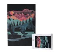 Bear Silhouette Abstract Mountain Black Personalised 1000 Piece Wooden Jigsaw Puzzle For Adults, Custom Portrait Picture