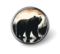 Bear Silhouette Badge Holder Personalized Metal Button Pin Fashion Round Badge with Pattern Pin DIY Button Badges Exquisite Brooch Crafts Gift Clothes Decorative Pins