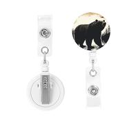 Bear Silhouette Badge Reels Retractable Badge Holder Cute Nurse Badge Reel Name Decorative Badge Clip ID Card Holders for Office Worker Doctor Nurse