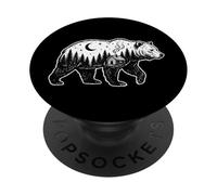 Bear Silhouette Camping & Hiking Forest Cabin Night Sky PopSockets Adhesive PopGrip