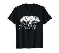 Bear Silhouette Camping & Hiking Forest Cabin Night Sky T-Shirt