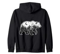 Bear Silhouette Camping & Hiking Forest Cabin Night Sky Zip Hoodie