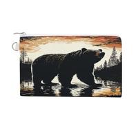 Bear Silhouette Coin Purse with Zipper Coin Wallet Coin Pouch Canvas Change Purse Pouch Zero Wallet Coin Bag