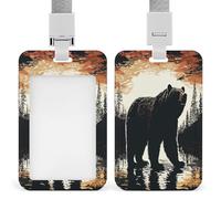 Bear Silhouette ID Badge Holder Waterproof Card Protector Push-Pull Slot Work ID Card Holder with Lanyard Personalized Detachable Card Holders for Office Corporate Use