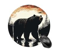 Bear Silhouette Round Mouse Pad, Non-Slip Rubber Base Waterproof Washable, Computer Mouse Mat for Office Gaming Studying, Premium-Textured Durable Portable Circle Mousepad for Desktop PC Notebook