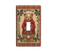 Bear Single Light Switch Cover Plate, Christmas Fanciful Holly Candy Cane Xmas Red Plastic Standard Size Wall Switch Plates Accents for Living Room Bedroom Home Office Decor (Single)