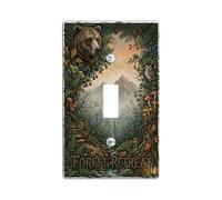 Bear Single Light Switch Cover Plate, Nature Rustic Owl Squirrel Fall Green Plastic Standard Size Toggle Light Switch Cover for Living Room Bedroom Home Office Decor (Single)