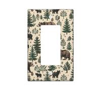 Bear Single Rocker Light Switch Cover, Rustic Natural Tree Pinecones Fall Green Plastic Standard Size Decorative Wall Plates for New Apartment Home Bedroom Office Decor