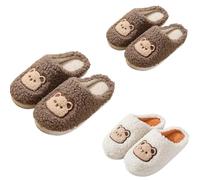 Bear Slippers Adult Couples Matching Slippers Plush Indoor Shoes Cute Animal Patterned Slipper Winter House Shoes Winter Furry Sliders Indoor Mules For Women Men Lightweight Bedroom Sliders