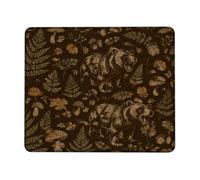 Bear Small Mouse Pad, Nature Rustic Mushroom Fern Fall Brown Square Rubber Smooth Aesthetic Desk Mousepads Idea for Home Office Desk Laptop Gamers Gift Square 8x10 Inch