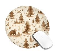 Bear Small Mouse Pad, Nature Rustic Tree Eagle Fall Brown Round Rubber Washable Stitched Edge Cloth Mousepad Decor for Home Office Work Gaming Desk Round 8x8 Inch
