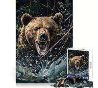 Bear Smashing through The Undergrowth Branches Adult Jigsaw Puzzles1000 Pieces Brain Memory Slow Leisure Tight Lock Thoughtful Xmas (38x26cm)