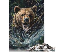 Bear Smashing through The Undergrowth Branches Puzzle Decompression Toys 100 Percent Recycled Cardboard Jigsaw Puzzle for Adults Teen 1000pcs (75x50cm)