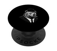 Bear Smoking Cigar Mafia Gangster Portrait PopSockets Adhesive PopGrip
