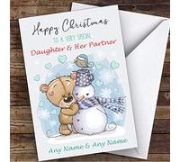 Bear & Snowman Romantic Daughter & Her Partner Personalised Christmas Card | Christmas Card | Any Relation Xmas Card