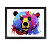 Bear Splash Vol.5 Abstract Framed Print | A2 Black Framed Wall Art | Ready to Hang | Abstract Animal Picture | Living Room Bedroom Lounge Office
